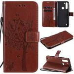 For Motorola One Fusion Tree & Cat Pattern Pressed Printing Horizontal Flip PU Leather Case with Holder & Card Slots & Wallet & Lanyard(Brown)