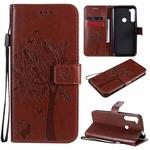 For Motorola One Fusion+ Tree & Cat Pattern Pressed Printing Horizontal Flip PU Leather Case with Holder & Card Slots & Wallet & Lanyard(Brown)