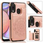 For Samsung Galaxy A10e / A20e Double Buckle Mandala Pattern PU+TPU Protective Case with Card Slots & Holder & Photo Frame(Rose Gold)