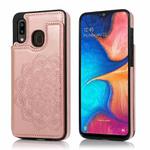 For Samsung Galaxy A20 / A30 Double Buckle Mandala Pattern PU+TPU Protective Case with Card Slots & Holder & Photo Frame(Rose Gold)