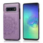 For Samsung Galaxy S10 Double Buckle Mandala Pattern PU+TPU Protective Case with Card Slots & Holder & Photo Frame(Purple)