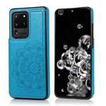 For Samsung Galaxy S20 Ultra Double Buckle Mandala Pattern PU+TPU Protective Case with Card Slots & Holder & Photo Frame(Blue)