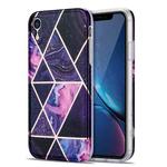 Electroplating Stitching Marbled IMD Stripe Straight Edge Rubik Cube Phone Protective Case For iPhone XR(Dark Purple)