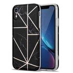 Electroplating Stitching Marbled IMD Stripe Straight Edge Rubik Cube Phone Protective Case For iPhone XR(Black)