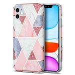 Electroplating Stitching Marbled IMD Stripe Straight Edge Rubik Cube Phone Protective Case For iPhone 11(Light Pink)