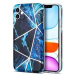 Electroplating Stitching Marbled IMD Stripe Straight Edge Rubik Cube Phone Protective Case For iPhone 11(Blue)
