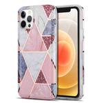 Electroplating Stitching Marbled IMD Stripe Straight Edge Rubik Cube Phone Protective Case For iPhone 12 Pro Max(Light Pink)