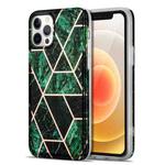 Electroplating Stitching Marbled IMD Stripe Straight Edge Rubik Cube Phone Protective Case For iPhone 12 Pro Max(Emerald Green)