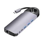 HW-TC28 10 In 1 USB 3.0 x3 + HDMI + VGA + SD + TF + PD + Ethernet Port + 3.5mm Port Multi-function Type-C / USB-C HUB Docking Station(Grey)