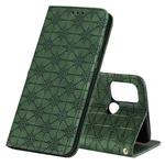 For OPPO A53 / A53s / A32 / A33 Lucky Flowers Embossing Pattern Magnetic Horizontal Flip Leather Case with Holder & Card Slots(Dark Green)