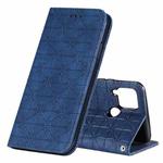 For OPPO Realme C15 / C12 Lucky Flowers Embossing Pattern Magnetic Horizontal Flip Leather Case with Holder & Card Slots(Dark Blue)