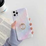 For iPhone 12 Shockproof Colorful Glitter Marble Protective Case with Ring Holder(Pink Blue)