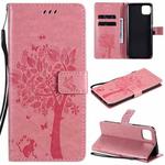 For Huawei Enjoy 20 5G Tree & Cat Pattern Pressed Printing Horizontal Flip PU Leather Case with Holder & Card Slots & Wallet & Lanyard(Pink)