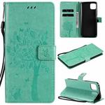 For Huawei Enjoy 20 5G Tree & Cat Pattern Pressed Printing Horizontal Flip PU Leather Case with Holder & Card Slots & Wallet & Lanyard(Green)