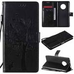 For Huawei Enjoy 20 Plus 5G Tree & Cat Pattern Pressed Printing Horizontal Flip PU Leather Case with Holder & Card Slots & Wallet & Lanyard(Black)