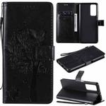 For Huawei Honor Play4 Tree & Cat Pattern Pressed Printing Horizontal Flip PU Leather Case with Holder & Card Slots & Wallet & Lanyard(Black)