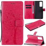 For Huawei Maimang 9 Tree & Cat Pattern Pressed Printing Horizontal Flip PU Leather Case with Holder & Card Slots & Wallet & Lanyard(Rose Red)