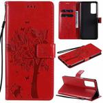 For Huawei Maimang 9 Tree & Cat Pattern Pressed Printing Horizontal Flip PU Leather Case with Holder & Card Slots & Wallet & Lanyard(Red)