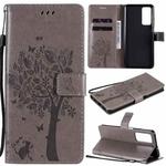 For Huawei Maimang 9 Tree & Cat Pattern Pressed Printing Horizontal Flip PU Leather Case with Holder & Card Slots & Wallet & Lanyard(Grey)