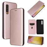 For Fujitsu Arrows NX9 F-52A Carbon Fiber Texture Horizontal Flip TPU + PC + PU Leather Case with Card Slot(Pink)