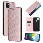 For Motorola Moto G9 Power Carbon Fiber Texture Horizontal Flip TPU + PC + PU Leather Case with Card Slot(Pink)