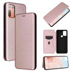For HTC Desire 20 Plus Carbon Fiber Texture Horizontal Flip TPU + PC + PU Leather Case with Card Slot(Pink)
