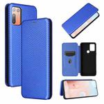 For HTC Desire 20 Plus Carbon Fiber Texture Horizontal Flip TPU + PC + PU Leather Case with Card Slot(Blue)