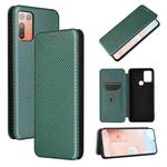 For HTC Desire 20 Plus Carbon Fiber Texture Horizontal Flip TPU + PC + PU Leather Case with Card Slot(Green)