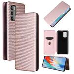 For LG Wing 5G Carbon Fiber Texture Horizontal Flip TPU + PC + PU Leather Case with Card Slot(Pink)