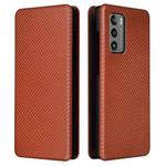 For LG Wing 5G Carbon Fiber Texture Horizontal Flip TPU + PC + PU Leather Case with Card Slot(Brown)