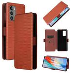 For LG Wing 5G with Buckle Carbon Fiber Texture Horizontal Flip TPU + PC + PU Leather Case with Card Slot(Brown)