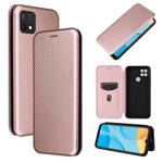 For OPPO A15 Carbon Fiber Texture Horizontal Flip TPU + PC + PU Leather Case with Card Slot(Pink)