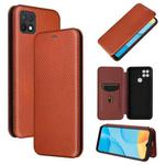 For OPPO A15 Carbon Fiber Texture Horizontal Flip TPU + PC + PU Leather Case with Card Slot(Brown)