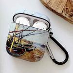Oil Painting Pattern Earphone Protective Case with Hook For AirPods 1 / 2(Fishing Boat)