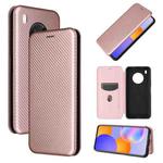 For Huawei Y9a Carbon Fiber Texture Horizontal Flip TPU + PC + PU Leather Case with Card Slot(Pink)