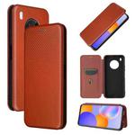 For Huawei Y9a Carbon Fiber Texture Horizontal Flip TPU + PC + PU Leather Case with Card Slot(Brown)