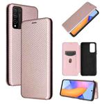 For Huawei Honor 10X Lite Carbon Fiber Texture Horizontal Flip TPU + PC + PU Leather Case with Card Slot(Pink)