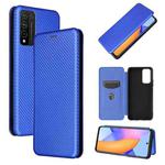 For Huawei Honor 10X Lite Carbon Fiber Texture Horizontal Flip TPU + PC + PU Leather Case with Card Slot(Blue)