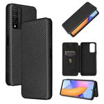For Huawei Honor 10X Lite Carbon Fiber Texture Horizontal Flip TPU + PC + PU Leather Case with Card Slot(Black)