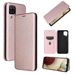 For Samsung Galaxy A12 / M12 / F12 Carbon Fiber Texture Horizontal Flip TPU + PC + PU Leather Case with Card Slot(Pink)