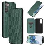 For Samsung Galaxy S21+ 5G Carbon Fiber Texture Horizontal Flip TPU + PC + PU Leather Case with Card Slot(Green)