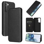 For Samsung Galaxy S21+ 5G Carbon Fiber Texture Horizontal Flip TPU + PC + PU Leather Case with Card Slot(Black)