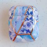 Stitching Flower Pattern Earphone Protective Case For AirPods 1 / 2(Blue Flower)