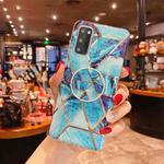 For Samsung Galaxy S20 Plus Splicing Marble Pattern Gilding TPU Protective Case with Foldable Holder(Blue)