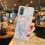 For Samsung Galaxy S20 Ultra Splicing Marble Pattern Gilding TPU Protective Case with Foldable Holder(Pink Grey)