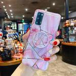 For Samsung Galaxy S20 FE Splicing Marble Pattern Gilding TPU Protective Case with Foldable Holder(Pink)