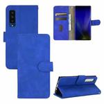 For Fujitsu Arrows NX9 F-52A Solid Color Skin Feel Magnetic Buckle Horizontal Flip Calf Texture PU Leather Case with Holder & Card Slots & Wallet(Blue)