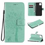 For OPPO Realme C11 Tree & Cat Embossed Pattern Horizontal Flip Leather Case with Holder & Card Slots & Wallet & Lanyard(Green)