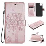 For OPPO Realme C11 Tree & Cat Embossed Pattern Horizontal Flip Leather Case with Holder & Card Slots & Wallet & Lanyard(Rose Gold)