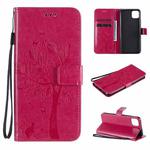 For OPPO Realme C11 Tree & Cat Embossed Pattern Horizontal Flip Leather Case with Holder & Card Slots & Wallet & Lanyard(Rose Red)